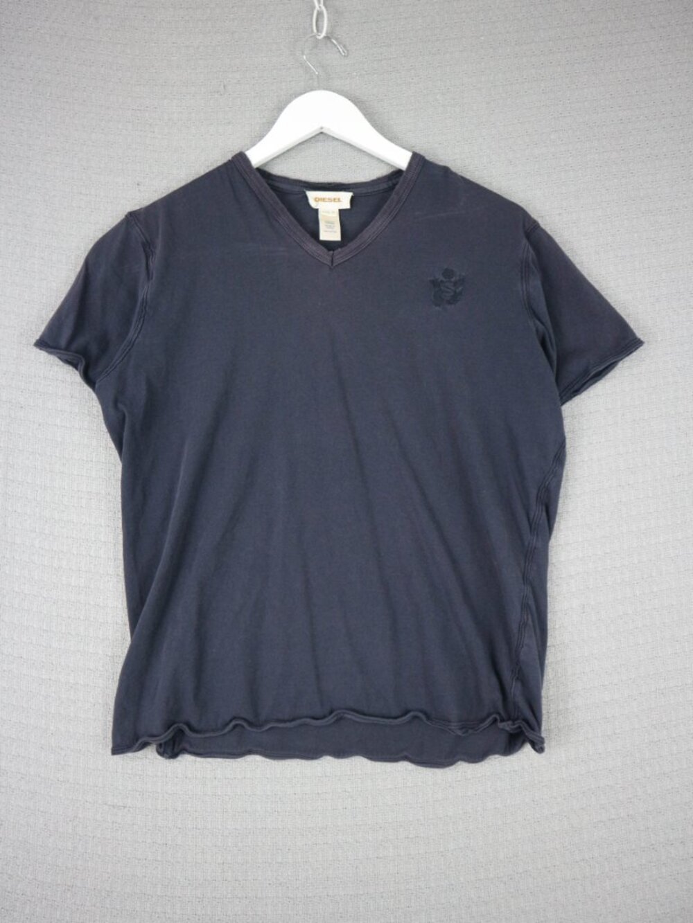 Diesel Distressed Faded Navy V Neck Slim Shirt Medium